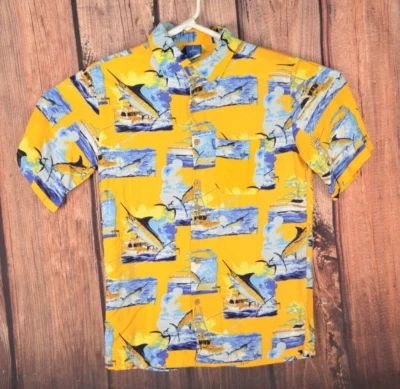 Рубашка мужская Guy Harvey размер Small S большая желтая с коротким рукавом цвет рыбы марлина лодки - Изображение 1 из 4