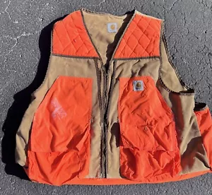 VTG Carhartt XL USA Hunting Canvas Vest Game Pouch Blaze Orange - Picture 1 of 9