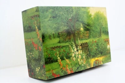 Caixa de lembrança de madeira feita à mão campo jardim flores árvores casa floresta forrada - Imagem 1 de 4