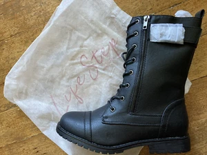 Life Step Women Black Low Heel Lace Up Mid Calf Boots Military Combat Boots - Picture 1 of 3
