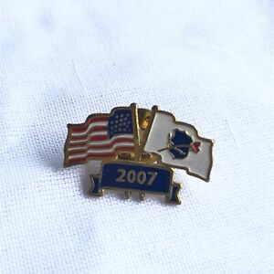 2007 Double Flag Pin USA and White Flag With Blue Crest Red Rose Enamel Pin