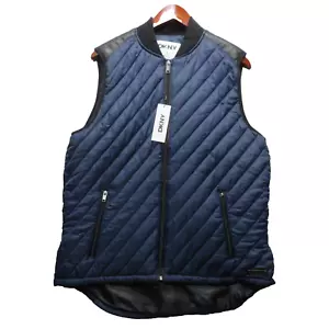 DKNY Navy Blue Quilted Textured Puffer Full-Zip Virgil Vest Men's Size M NWT - Picture 1 of 12