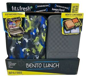 New Fit & Fresh Bento Lunch Set BPA Free Green/Blue JUNGLE CAMO Unopened