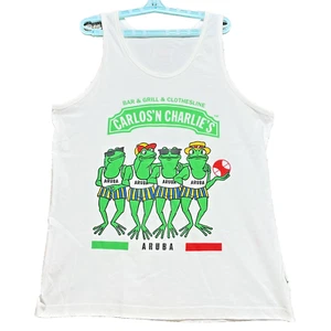 Camiseta sin mangas Carlos n Charlies de colección años 90 adulto XL blanca barra y parrilla de doble cara - Imagen 1 de 12
