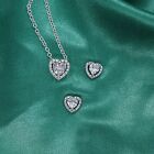 NEW SILVER PANDORA JEWELLERY GIFT SET SPARKLING HEART NECKLACE & STUD EARRINGS
