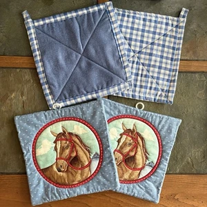 Hand Crafted Cotton Horse Potholders Set Of Four - Picture 1 of 5