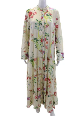 Lisa Corti Womens Cotton Tropical Print Buttoned Tiered Maxi Dress Beige Size M - Image 1 of 4