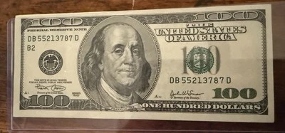 $100 bill (One Hundred Dollar Bill) - Series 2003 Light Circulated DB 55213787 D - Image 1 of 2