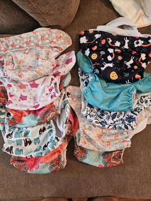 10 Mama Koala Cloth Diaper Lot Girl Bright (No Inserts) Pocket Shells - Image 1 of 4