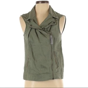Michael Stars Green Linen Full Zip Sleeveless Jacket Vest Womens XS Utility Fall - Picture 1 of 9