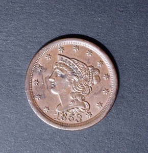 1853 Braided Hair Half Cent 1/2C AU+ environmental damage - Picture 1 of 2