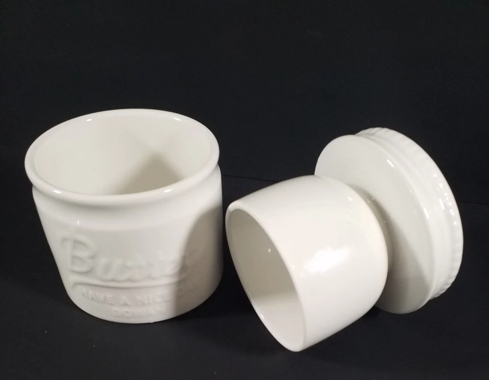 Dowan Ceramic French Butter Bell Keeper Crock Mason Jar  White Embossed - Image 1 of 4