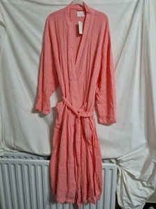 Bnwt 100% Cotton Salmon Pink Lightweight Dressing Robe With Pockets - Picture 1 of 8