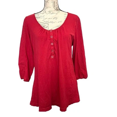 XCVI Wearables Womens Popover Top Size L Cherry Red Sleeve Boho Casual Holidays - Image 1 of 4