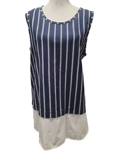 Camiseta sin mangas Kathleen Kirkland azul marino a rayas con dobladillo de cola de camisa talla grande - Imagen 1 de 3