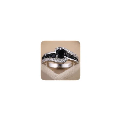 S925 Sterling Silver Black Onyx Engagement Ring Black Ladies Ring Moissanite - Image 1 of 4