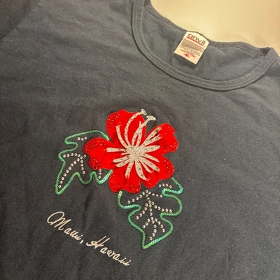 Camiseta vintage de lentejuelas con estrás de Maui Hawaii yunque para mujer manga corta mediana Foto 1 de 4