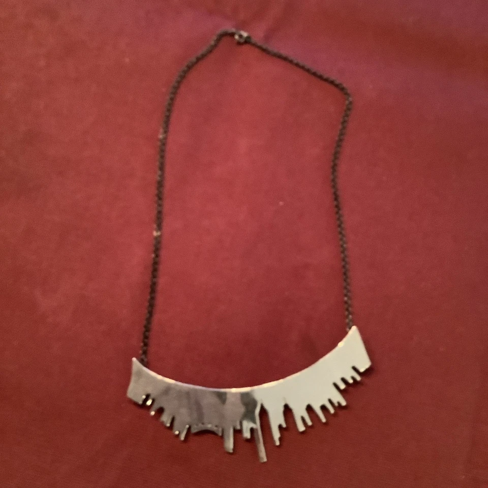 Skyline At Night Silver Choker Necklace On Black Chain - Image 1 of 1