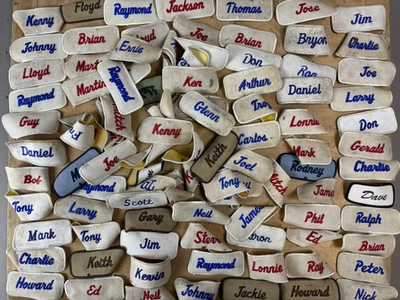 #9 WHOLESALE Vtg Lot 100 1970s Embroidered Cloth Name Uniform Patches - Image 1 of 4