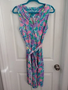 Lilly Pulitzer Naila A Line Dress Multicolor Floral Green Turtle Wave M EUC C9 - Picture 1 of 18
