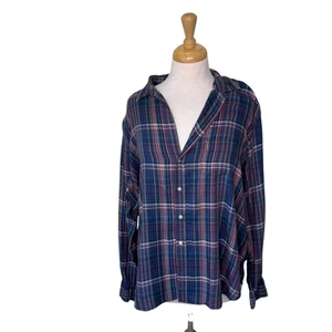 FRANK & EILEEN "Eileen" Relaxed Fit 100% Cotton Blue Plaid Button Down Size XL - Picture 1 of 8