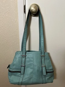 ATTENTION Shoulder Bag Purse Turquoise FAUX Snakeskin Zip Closure 3 compartments - Bild 1 von 12