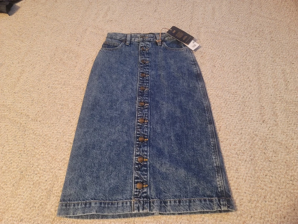 Lee Denim Jean Skirt Women's Size 25 Blue High Rise Midi Preppy