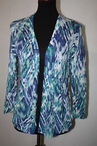 Chico's Gr. 1 dünnes Leinen blau grün Aquarell Gaze Strick Drapierung offene Strickjacke - Bild 1 von 6