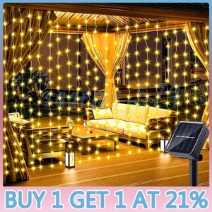 300 200 LED Solar Powered Curtain Lights Fairy String Window Garden Outdoor UK - Picture 1 of 26