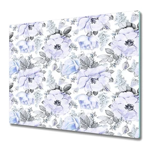 Glass Chopping Cutting Board Blue roses Watercolour Delicate Floral 60x52 - Picture 1 of 8