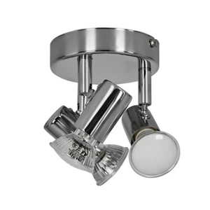 Chrome Ceiling Light Fitting 3 Way Mini Spotlight Adjustable Heads LED Bulbs - Picture 1 of 9