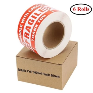 6 rollos grandes 3x5 frágiles pegatinas mango con cuidado etiquetas de envío 500 por rollo - Imagen 1 de 5
