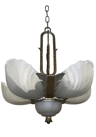 Art Deco 6 Light Slip Shade Fixture - 3 Way Switch by Markel - All Original Cover