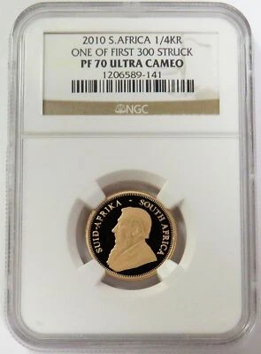 2010 GOLD SOUTH AFRICA 1/4 KRUGERRAND COIN NGC PROOF 70 ULTRA CAMEO - Image 1 of 2