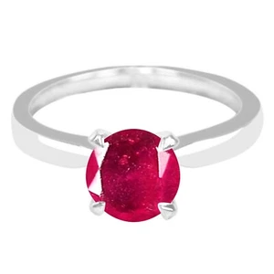 14KT White Gold 1.20Ct Round Shape 100% Natural Burmese Red Ruby Solitaire Ring - Picture 1 of 1