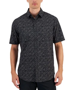 ALFANI Men's Toledo Stretch Geo-print Button-down Poplin Shirt, Deep Black, S - Picture 1 of 1