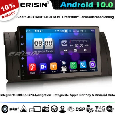 64GB 9" Android 12.0 GPS Autoradio Navi BMW 5er X5 E39 E53 M5 CarPlay DSP CANBUS - Bild 1 von 4