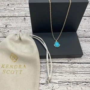 Kendra Scott Kiri Blue Faceted Chalcedony Tear Drop Pendant Gold Tone - Picture 1 of 4