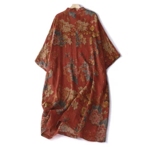 Damen Ethno Blumen Qipao Kleid 3/4 Ärmel Mandarinkragen Baggy Cheongsam Retro - Bild 1 von 8