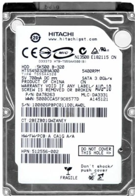 Hitachi Travelstar 5K500.B 320GB 5400RPM 8MB SATA II HTS545032B9A300 2.5" Inch - Image 1 of 3