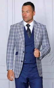 NWT 46R MENS INSOMNIA BLUE 2 BUTTON PLAID .Jacket Only, No Vest and Pants. - Picture 1 of 1