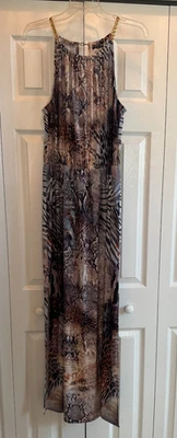 Sexy Exotic Animal Print Halter Maxi Dress w/slits Size L  Venus Free Shipping - Image 1 of 4