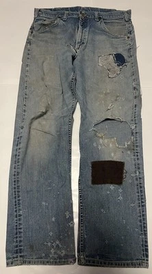 Pantalones de mezclilla hippie vintage años 60 Lee Riders 101z azules parcheados motociclista talla 34x30 Foto 1 de 4