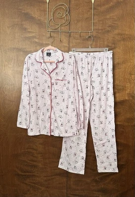 Conjunto de pijama feminino Laura Ashley 2 peças listrado rosa S Scottie cachorros top e calça - Imagem 1 de 4
