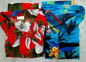 Hawaiian Shirt Lot 2pc Men’s 4XL Aloha Parrot & Ocean Print Button Up Set - Picture 1 of 13