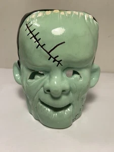 Vintage Halloween Ceramic Frankenstein Head Candle Light Holder 6.25” - Picture 1 of 10
