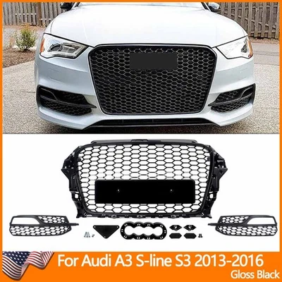 RS3 Style Front Grille Fog Light Grills Fit For 2013-2016 Audi A3 8V S-Line & S3 — 第 1/4 张图片