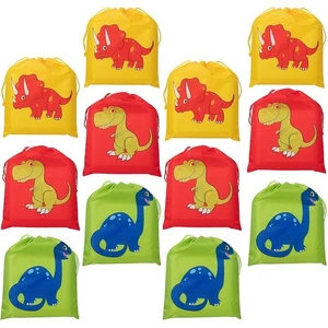 12 Pack Large Dinosaur Drawstring Gift Bag 4 Design for Kids Birthday, 12x10" - Picture 1 of 7