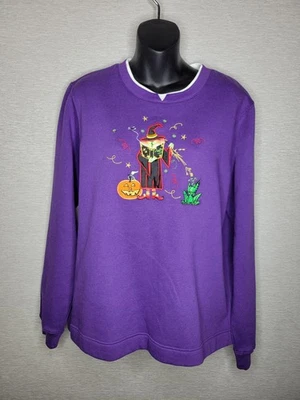 Moletom bordado vintage branco veado Halloween bruxa abóbora gato feminino grande - Imagem 1 de 4