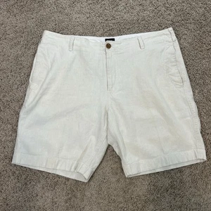 J. CREW Casual Chino Shorts Mens 38W Beige Linen Blend 8'' Flat Front Style - Picture 1 of 10